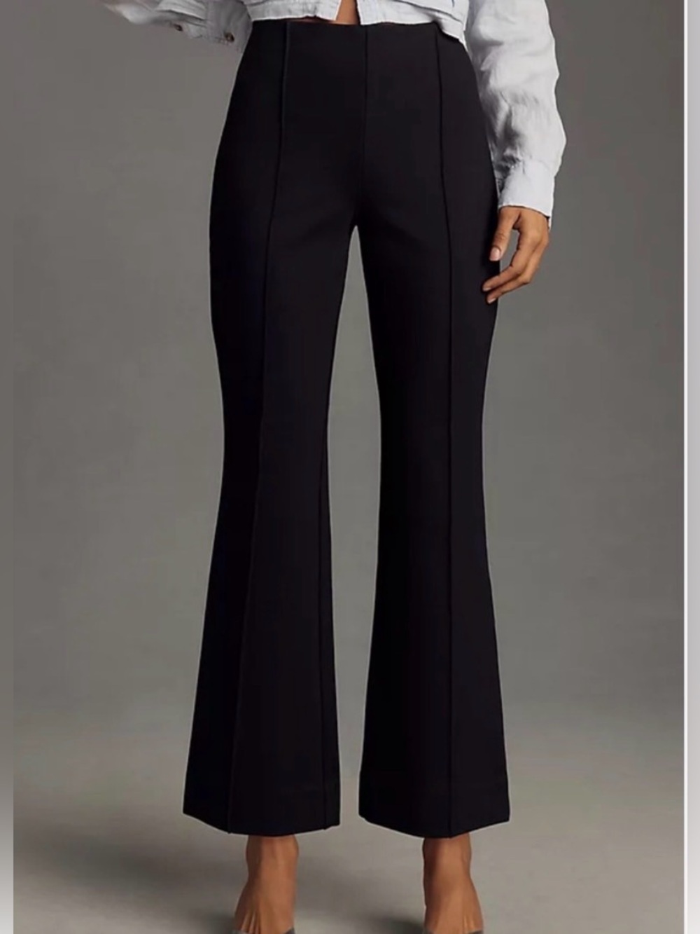 Anthro Maeve Margo Pants Kick Flare Cropped Black Ponte Knit Pull On Womens XS